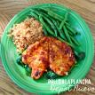 a plate of pollo a la plancha with rice and green beans